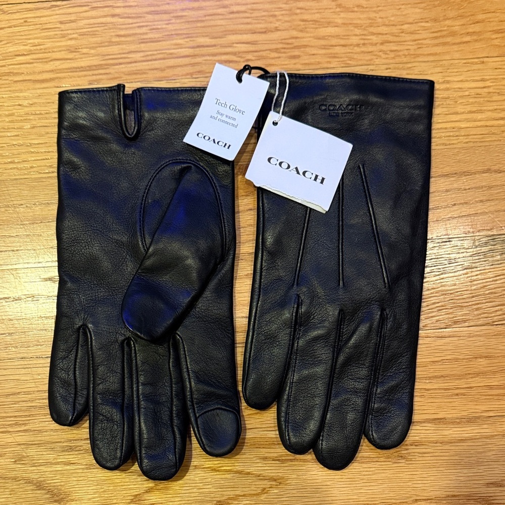 Coach Men's Black Leather Tech Gloves